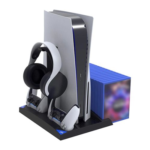 PS5 Ipega 6in1 Vertical Stand (Cooling Fan+charging Dock + Headphone Stand+game Storage) -Black