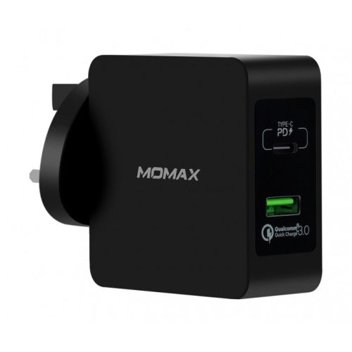 MOMAX 48W ONEPlug 2 ports Fast Charging Adaptor - Black