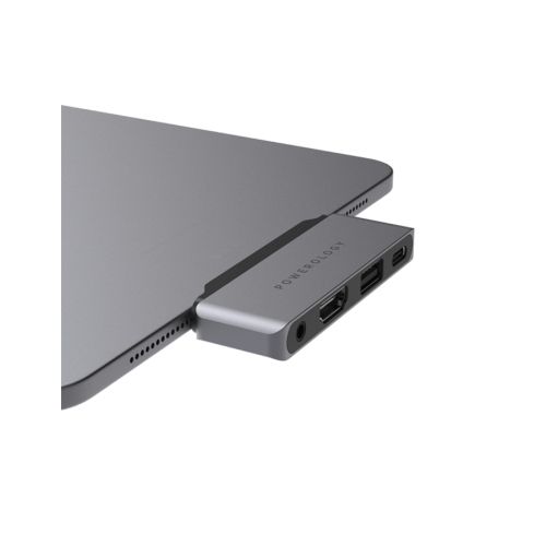 Powerology 4 in 1 USB-C Hub with HDMI USB Aux - Gray