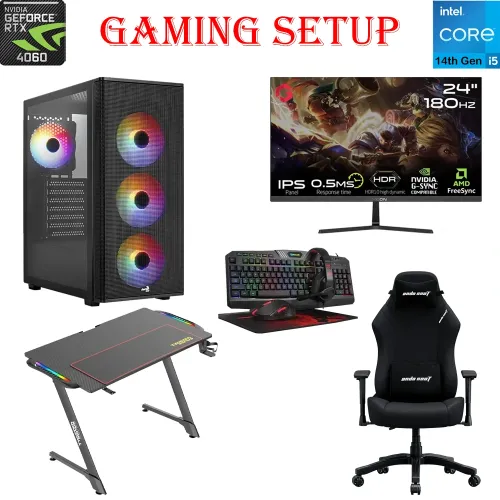 Aerocool Designer Intel Core I5-14th Gen Gaming Pc With Gaming Monitor / Desk / Chair / Gaming Kit Bundle