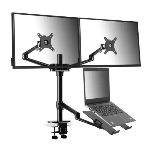 Gamvity 3-in-1 Adjustable Triple Monitor Arm Desk Mounts, Dual Desk Arm Stand/holder With Extra Tray Fits Laptops