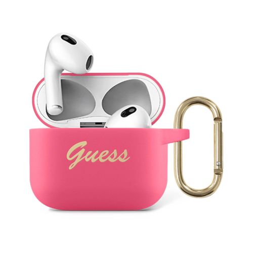 Guess Silicone Printed Script Case with Ring for Airpods 3 - Fuchsia Pink