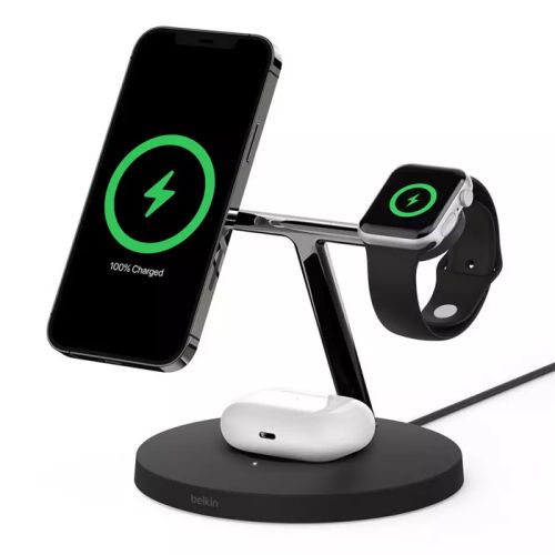 Belkin BOOST CHARGE PRO 3-in-1 Wireless Charger with MagSafe 15W - Black