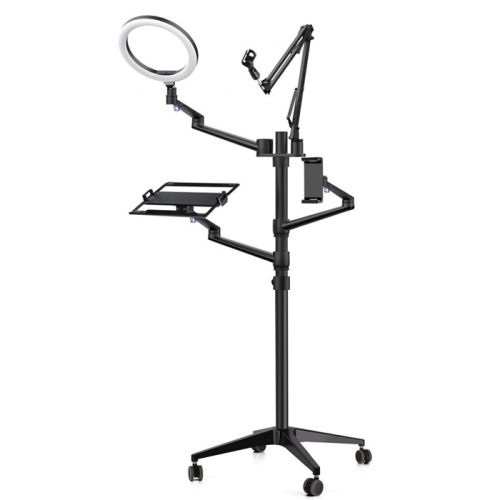 UPERGO ZB-3 4 in 1 Movable Selfie Ring Light And Desktop/Monitor Arm, Mic Stand, Phone Holder For upto 17" Laptop - Black