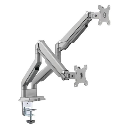 Gadgeton Dual Monitor Arm, Stand And Mount For Gaming And Office, 17" - 32", Each Arm Up To 9 KG, Silver