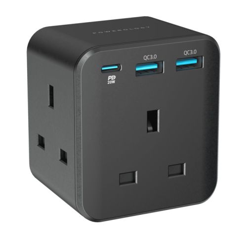 Powerology 3-outlet Wall Socket With Fast Charging USB PD 20W - Black