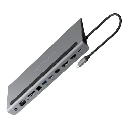 Powerology 11 in 1 Multi-Display USB-C Hub & Laptop Stand 100W - Grey