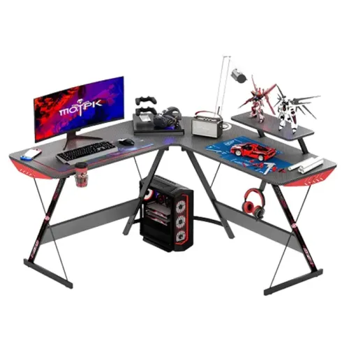 GAMEON L-Shaped Slayer I Series Gaming Desk (Size: 129X129X74cm & Table top 80X46cm) - Black