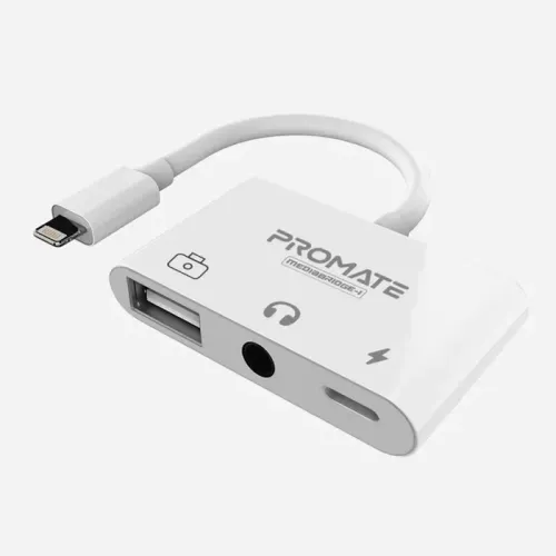 Promate MediaBridge-i 3-in-1 Media Hub with Lightning Connector - White