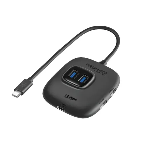 Promate SnapHub-4 10Gbps Ultra-Fast USB 3.2 Hub - Black