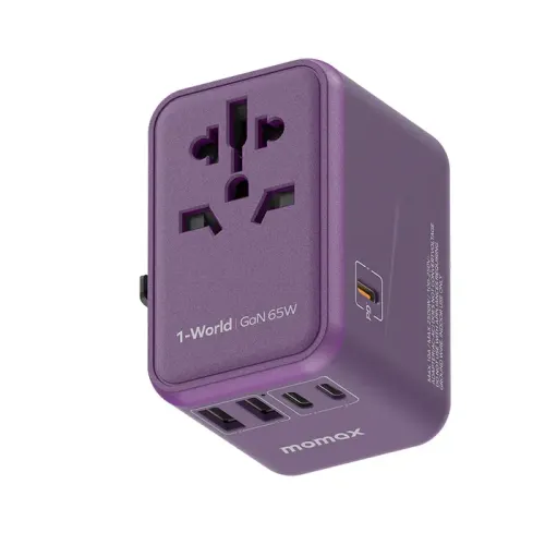 MOMAX 1-World 65W GaN AC Travel Adaptor - Deep Purple