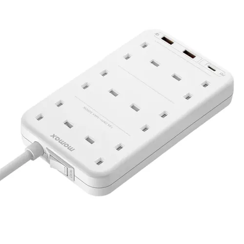 Momax ONEPLUG 6-OutLet Power Strip With USB (US12UK) - White