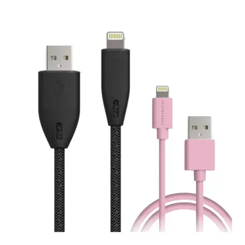 Powerology Braided Lightning Cable Set: 0.9m/3ft ( Black ) + 3m/10ft ( Pink )