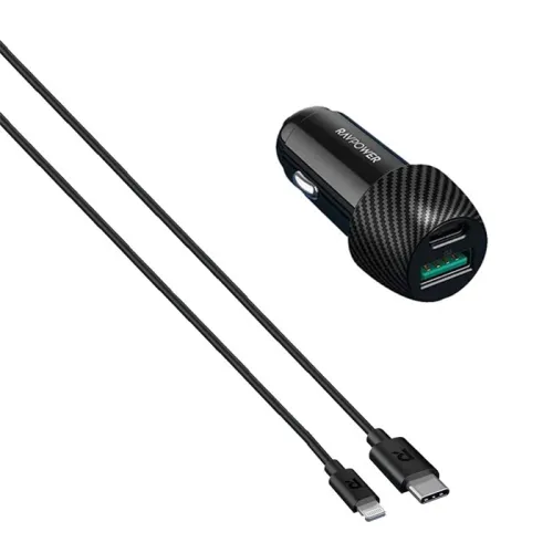 RAVPower RP-VC031 PD 44 Watts Car Charger + 1 m Cable Combo - Black