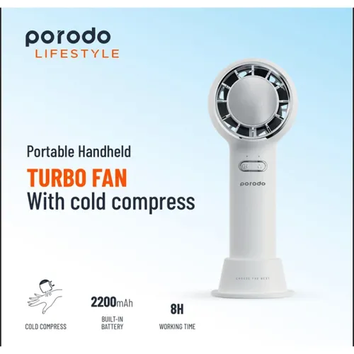 Porodo Lifestyle Portable Handheld Turbo Fan With Cold Compress 5w 2200mah - White