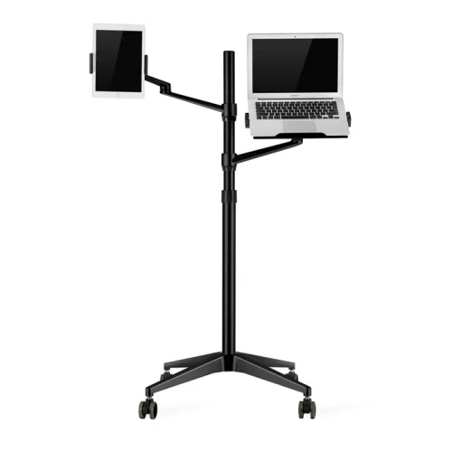 Multifunction Computer Floor Stand For Laptop/tablet/phone Holder Height/angle Adjustable With Wheel Aluminum Up-9l - Black