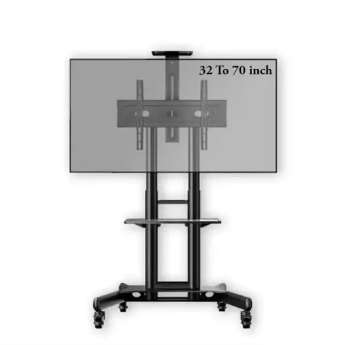 Gamvity Trolley With Wheels Adjustable Height Mobile Tv Mount Stand Height Adjustable Lcd Screen Floor Stand Carts With Dvd Shelf (32-70inch)