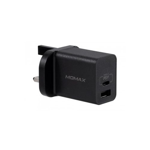 Momax One Plug 2 Ports PD + QC 3.0 USB Fast Charger - Black