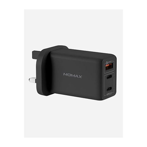 MOMAX ONEPLUG 65W 3-PORT GAN CHARGER (UM20) USB-C POWER DELIVERY - BLACK