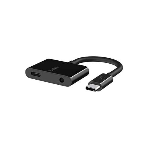 BELKIN ROCKSTAR 3.5MM AUDIO+USB-C CHARGE ADAPTER - BLACK