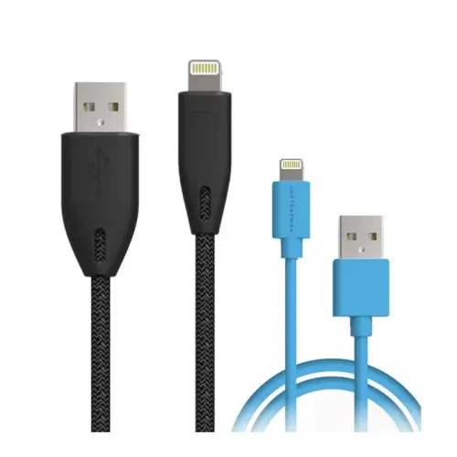 Powerology Braided Lightning Cable Set: 0.9m/3ft ( Black ) + 3m/10ft (Blue Jay )