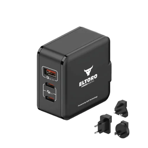 Eltoro Power Plug 65W Home Charger GaN Tech PD3.0/QC3.0 with Travel Plug - Black