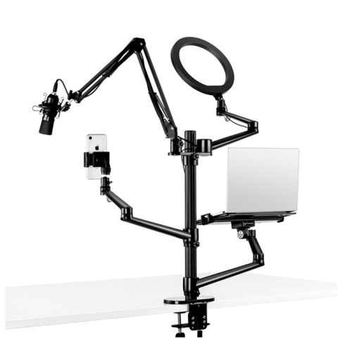 UPERGO ZB-2 4 in 1 Selfie Ring Light And Desktop/Monitor Arm, Mic Stand, Phone Holder For upto 17" Laptop - Black